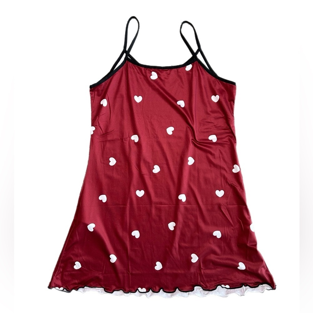 Sleeveless Burgundy Heart Print Slip Dress - Picture 3 of 3